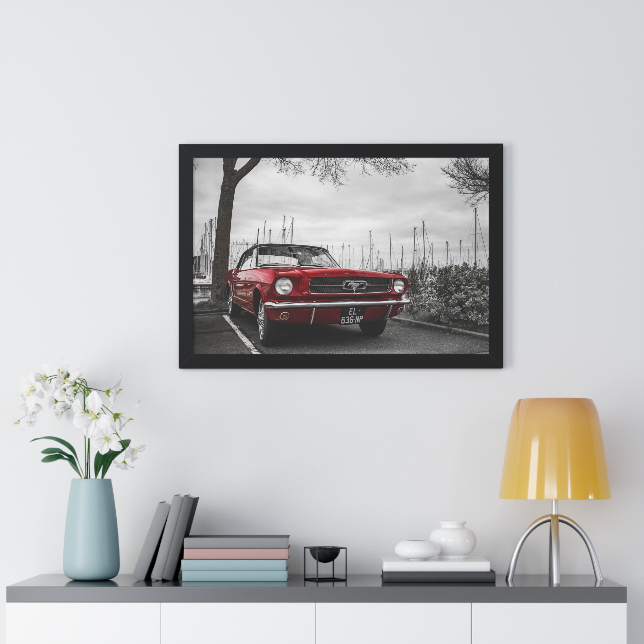 Classic Car Framed Poster, Vintage Wall Art, Home Decor, Gift for Car Lovers, Retro Artwork, Mustang Print, Automotive Wall Art – Image 2